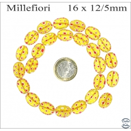 Perles Millefiori de Murano - Ovale/16 mm - Jaune