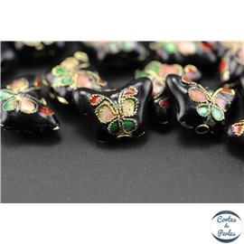 Perles chinoises cloisonnées - Papillons/14 mm - Noir avec motifs