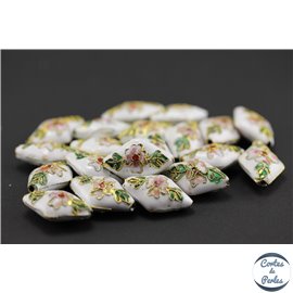 Perles chinoises cloisonnées - Losanges/20 mm - Blanc