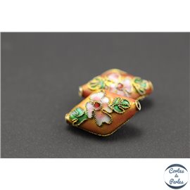 Perles chinoises cloisonnées - Losanges/20 mm - Rose orangé