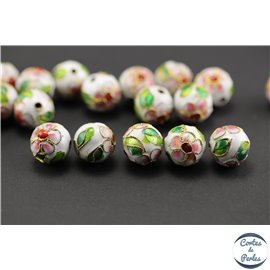 Perles chinoises cloisonnées - Rondes/12 mm - Blanc