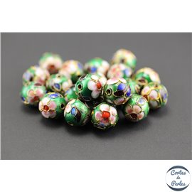 Perles chinoises cloisonnées - Rondes/12 mm - Vert avec motifs