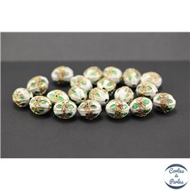 Perles chinoises cloisonnées - Ovales/14 mm - Blanc
