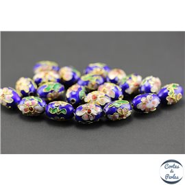 Perles chinoises cloisonnées - Ovales/15 mm - Bleu Capri