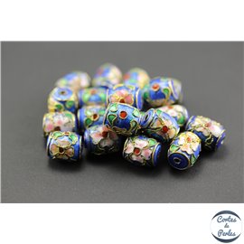 Perles chinoises cloisonnées - Tonneaux/10 mm - Bleu roi