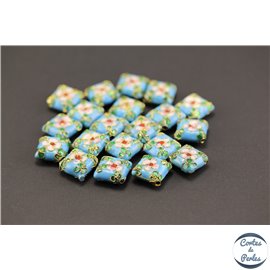 Perles chinoises cloisonnées - Carré/14 mm - Turquoise