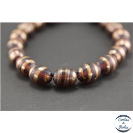 Perles indiennes en verre - Ovales/15 mm - Prune et doré