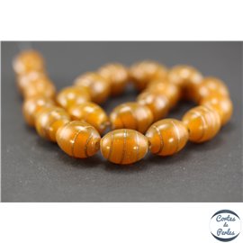 Perles indiennes en verre - Ovales/14 mm - Orange et doré