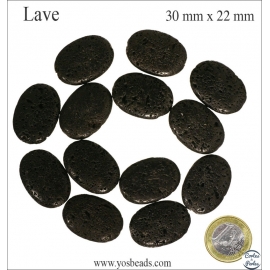 Perles de Lave - Ovale/30 mm - Noir