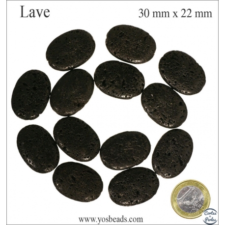 Perles de Lave - Ovale/30 mm - Noir